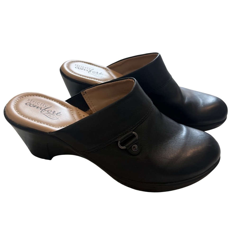 Black Strictly Comfort Wedge Clogs Sz 7.5M Pre-Owned - Honest Wear & Great Shape